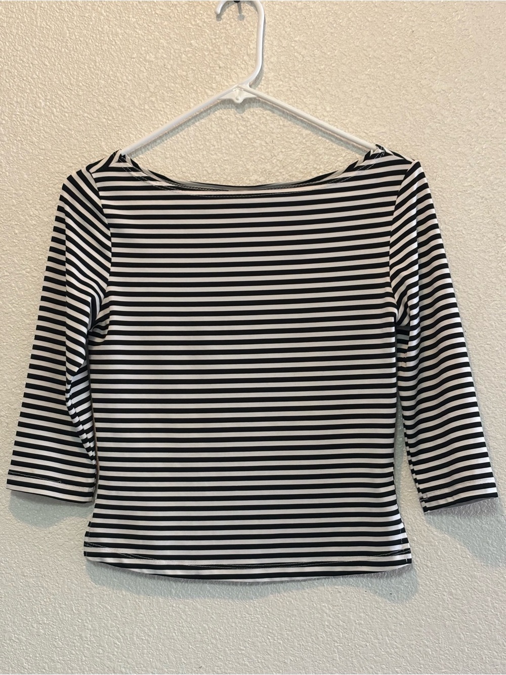 Striped Boatneck Three-Quarter Sleeve Top - Black & White